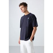 Tommy Life 88338 Lacivert Pamuklu Kalın Yüzeyi Dokulu Oversize Fit Baskılı Erkek T-Shirt
