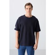 Tommy Life 88339 Lacivert Pamuklu Kalın Yüzeyi Dokulu Oversize Fit Basic Erkek T-Shirt