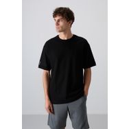Tommy Life 88339 Siyah Pamuklu Kalın Yüzeyi Dokulu Oversize Fit Basic Erkek T-Shirt