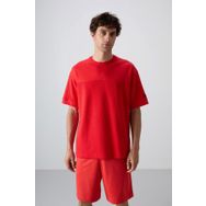 Tommy Life 88340 Kırmızı Fiesta Pamuklu Kalın Yüzeyi Dokulu Oversize Fit Basic Erkek T-Shirt