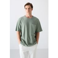 Tommy Life 88341 Açık Yeşil Pamuklu Kalın Yüzeyi Dokulu Oversize Fit Basic Erkek T-Shirt