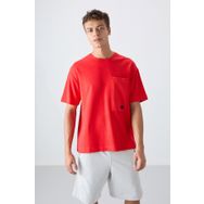 Tommy Life 88341 Kırmızı Fiesta Pamuklu Kalın Yüzeyi Dokulu Oversize Fit Basic Erkek T-Shirt