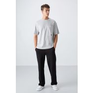 Tommy Life 88341 Taş Pamuklu Kalin Yuzeyi Dokulu Oversize Fit Basic Erkek T-Shirt