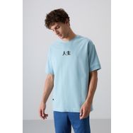 Tommy Life 88342 Açık Mavi Pamuklu Kalın Yumuşak Dokulu Oversize Fit Baskılı Erkek T-Shirt