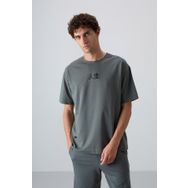 Tommy Life 88342 Haki Pamuklu Kalın Yumuşak Dokulu Oversize Fit Baskılı Erkek T-Shirt