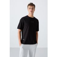 Tommy Life 88342 Siyah Pamuklu Kalın Yumuşak Dokulu Oversize Fit Baskılı Erkek T-Shirt