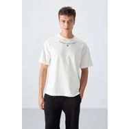 Tommy Life 88343 Ekru Pamuklu Kalın Yumuşak Dokulu Oversize Fit Baskılı Erkek T-Shirt
