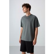 Tommy Life 88343 Haki Pamuklu Kalın Yumuşak Dokulu Oversize Fit Baskılı Erkek T-Shirt