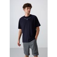 Tommy Life 88343 Lacivert Pamuklu Kalın Yumuşak Dokulu Oversize Fit Baskılı Erkek T-Shirt