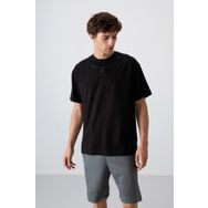 Tommy Life 88343 Siyah Pamuklu Kalın Yumuşak Dokulu Oversize Fit Baskılı Erkek T-Shirt