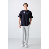 Tommy Life 88344 Lacivert Pamuklu Kalın Yumuşak Dokulu Oversize Fit Baskılı Erkek T-Shirt