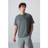 Tommy Life 88345 Haki Pamuklu Kalın Yumuşak Dokulu Oversize Fit Baskılı Erkek T-shirt