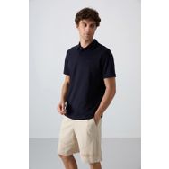 Tommy Life 88348 Lacivert Pamuklu Kalın Yumuşak Dokulu Standart Fit Basic Polo Yaka Erkek T-Shirt
