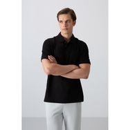 Tommy Life 88348 Siyah Pamuklu Kalın Yumuşak Dokulu Standart Fit Basic Polo Yaka Erkek T-Shirt