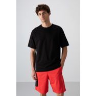 Tommy Life 88349 Siyah Pamuklu Kalın Yumuşak Dokulu Oversize Fit Basic Erkek T-Shirt