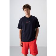 Tommy Life 88350 Lacivert Pamuklu Kalın Yumuşak Dokulu Oversize Fit Baskılı Erkek T-Shirt