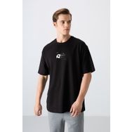Tommy Life 88350 Siyah Pamuklu Kalın Yumuşak Dokulu Oversize Fit Baskılı Erkek T-Shirt