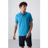 Tommy Life 88351 Petrol Mavi Pamuklu Kalın Yumuşak Dokulu Standart Fit Basic Polo Yaka Erkek T-Shirt