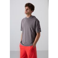 Tommy Life 88352 Koyu Gri Pamuklu Kalın Yumuşak Dokulu Oversize Fit Basic Erkek T-Shirt