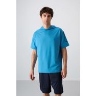 Tommy Life 88352 Petrol Mavi Pamuklu Kalın Yumuşak Dokulu Oversize Fit Basic Erkek T-shirt