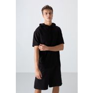 Tommy Life 88352 Siyah Pamuklu Kalın Yumuşak Dokulu Oversize Fit Basic Erkek T-Shirt