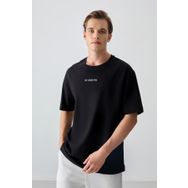 Tommy Life 88354 Siyah %100 Pamuk Kalın Yumuşak Dokulu Oversize Fit Baskılı Erkek T- Shirt