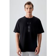 Tommy Life 88355 Siyah %100 Pamuk Kalın Yumuşak Dokulu Oversize Fit Baskılı Erkek T- Shirt