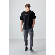 Tommy Life 88356 Siyah %100 Pamuk Kalın Yumuşak Dokulu Oversize Fit Baskılı Erkek T- Shirt