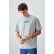 Tommy Life 88356 Taş %100 Pamuk Kalın Yumuşak Dokulu Oversize Fit Baskılı Erkek T- Shirt