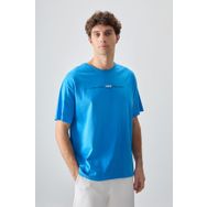 Tommy Life 88357 Petrol Mavi %100 Pamuk Kalın Yumuşak Dokulu Oversize Fit Baskılı Erkek T-Shirt