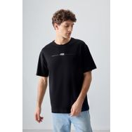 Tommy Life 88357 Siyah %100 Pamuk Kalın Yumuşak Dokulu Oversize Fit Baskılı Erkek T- Shirt