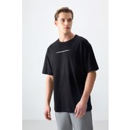 Tommy Life 88358 Siyah %100 Pamuk Kalın Yumuşak Dokulu Oversize Fit Baskılı Erkek T- Shirt