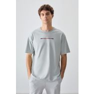 Tommy Life 88358 Taş %100 Pamuk Kalın Yumuşak Dokulu Oversize Fit Baskılı Erkek T- Shirt
