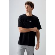 Tommy Life 88359 Siyah %100 Pamuk Kalın Yumuşak Dokulu Oversize Fit Baskılı Erkek T- Shirt