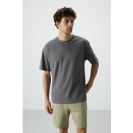 Tommy Life 88369 Koyu Gri Pamuklu Kalın Yüzeyi Dokulu Oversize Fit Baskılı Erkek T-Shirt
