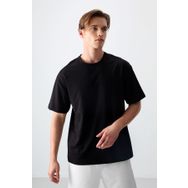Tommy Life 88377 Siyah Pamuklu Kalın Yumuşak Dokulu Oversize Fit Basic Erkek T-Shirt