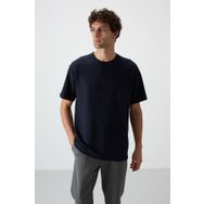 Tommy Life 88379 Lacivert Waffle İnterlok Yüzeyi Dokulu Oversize Fit Basic Erkek T-shirt