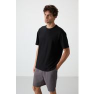 Tommy Life 88380 Siyah Waffle İnterlok Yüzeyi Dokulu Oversize Fit Basic Erkek T-Shirt