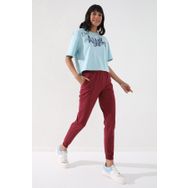Tommy Life 94561 Yüksek Bel Jogger Rahat Form Manşetli Bordo Kadın Eşofman Alt