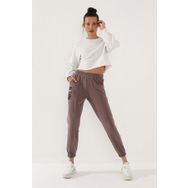 Tommy Life 94571 Yazı Nakışlı Rahat Form Lastik Paça Toprak Kadın Eşofman Altı