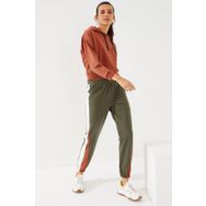 Tommy Life 94582 Haki İki Renk Şeritli Rahat Form Lastik Paça Kadın Eşofman Altı