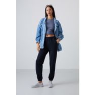 Tommy Life 94583 Cepli Yüksek Bel Rahat Form Lastik Paça Lacivert Kadın Eşofman Altı