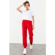 Tommy Life 94583 Kırmızı Cepli Yüksek Bel Rahat Form Lastik Paça Kadın Eşofman Altı