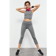 Tommy Life 95284 Gri Melanj Kadın Yüksek Bel Kapri-Crop Atlet Slim Fit Tayt Takım