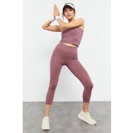 Tommy Life 95284 Gül Kurusu Kadın Yüksek Bel Kapri-Crop Atlet Slim Fit Tayt Takım