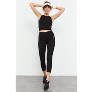 Tommy Life 95284 Siyah Kadın Yüksek Bel Kapri-Crop Atlet Slim Fit Tayt Takım