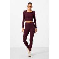 Tommy Life 95286 Bordo Kadın Yüksek Bel Uzun Kollu Slim Fit Crop Top Tayt Takım