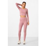 Tommy Life 95286 Gül Kurusu Kadın Yüksek Bel Uzun Kollu Slim Fit Crop Top Tayt Takım