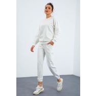 Tommy Life 95287 Ekru O Yaka Oversize Lastik Paça Kadın Eşofman Takımı