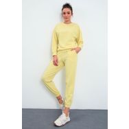Tommy Life 95287 Limon Sarı O Yaka Oversize Lastik Paça Kadın Eşofman Takımı